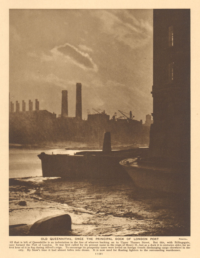 Old Queenhithe, once the principal dock of the Port of London. City 1926 print